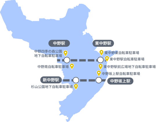 画像：中野区自転車駐車場の地図
